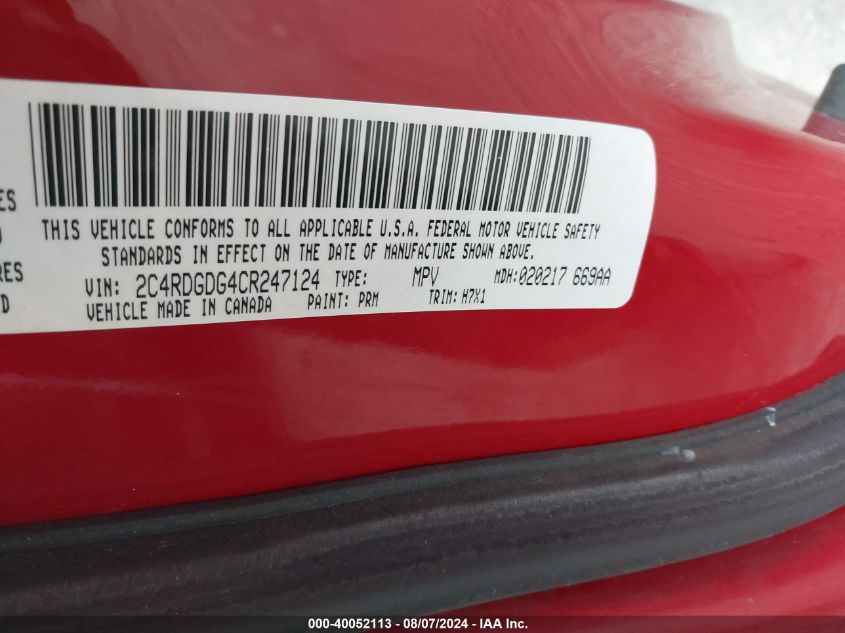 2012 Dodge Grand Caravan Crew VIN: 2C4RDGDG4CR247124 Lot: 40052113