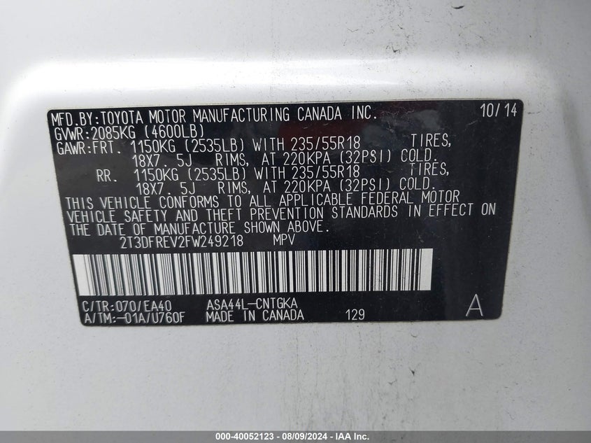 2015 TOYOTA RAV4 LIMITED - 2T3DFREV2FW249218