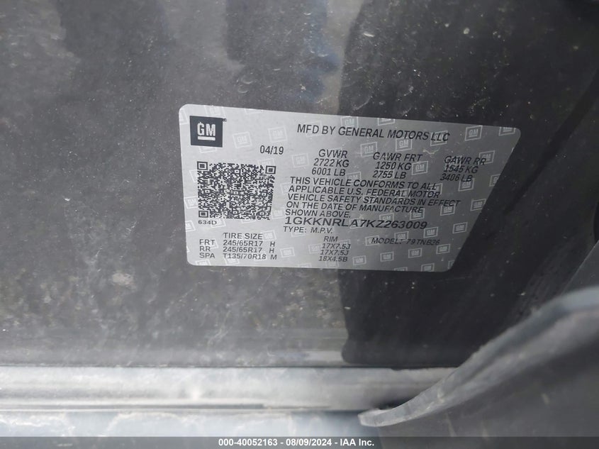 2019 GMC ACADIA SLE - 1GKKNRLA7KZ265009