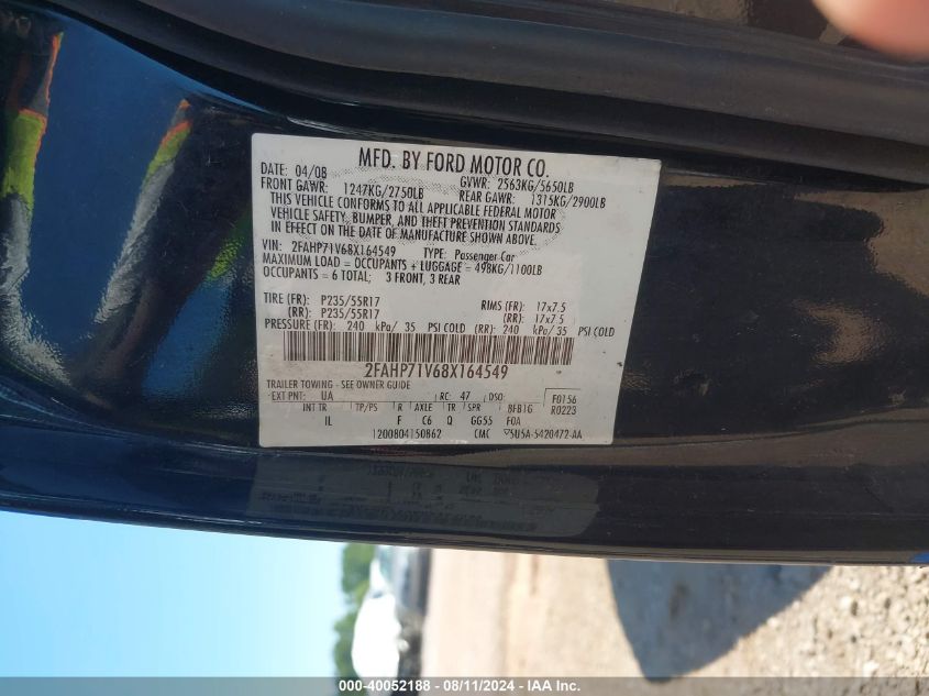 2008 Ford Crown Victoria Police/Police Interceptor VIN: 2FAHP71V68X164549 Lot: 40052188