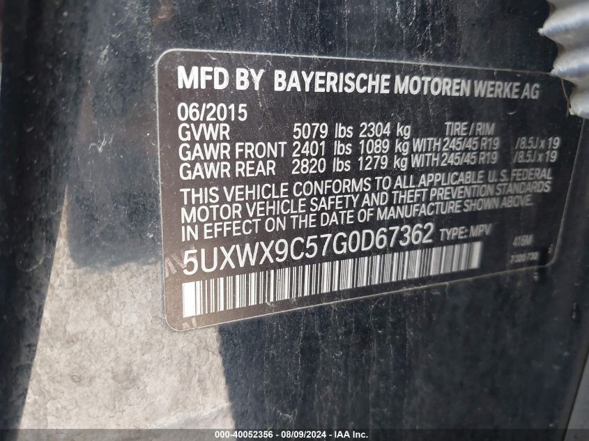 5UXWX9C57G0D67362 2016 BMW X3 xDrive28I