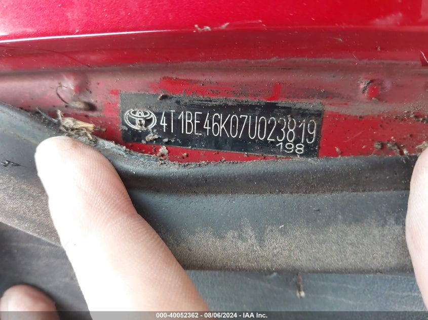 2007 Toyota Camry Le VIN: 4T1BE46K07U023819 Lot: 40052362