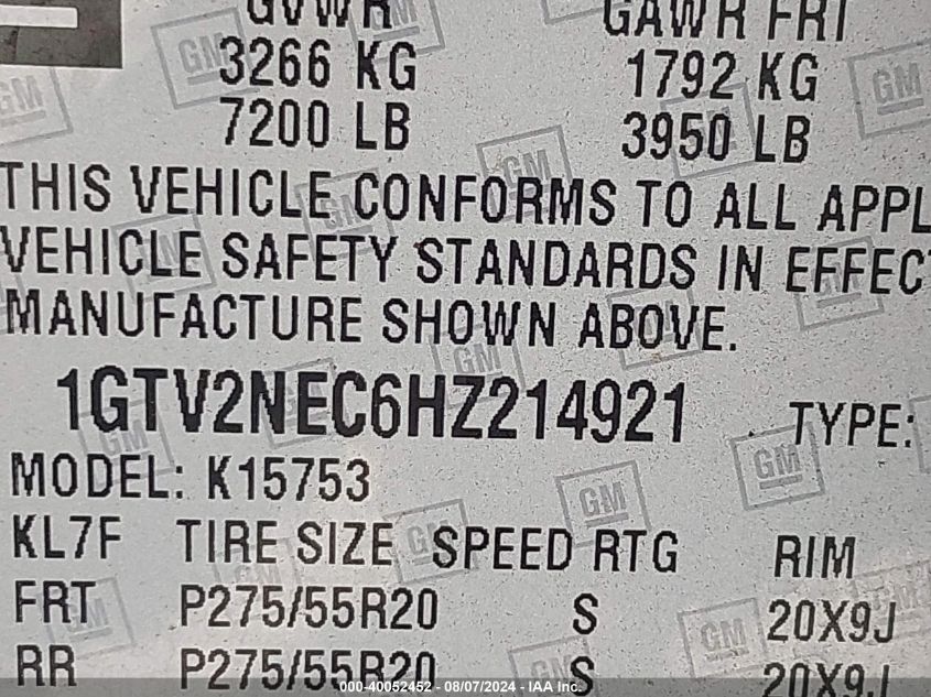 2017 GMC SIERRA 1500 SLT - 1GTV2NEC6HZ214921