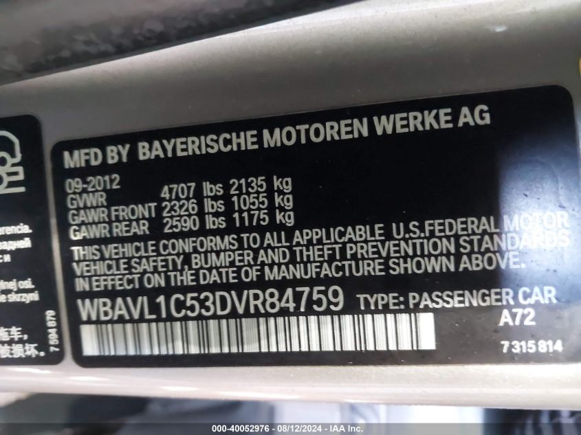 WBAVL1C53DVR84759 2013 BMW X1 xDrive28I