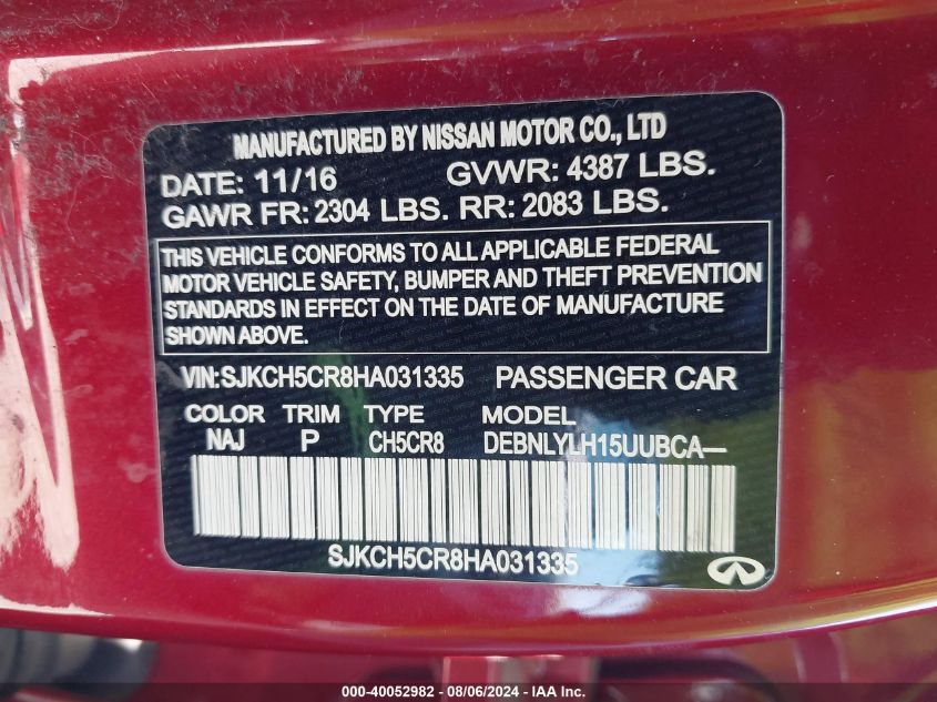 2017 INFINITI QX30 PREMIUM - SJKCH5CR8HA031335