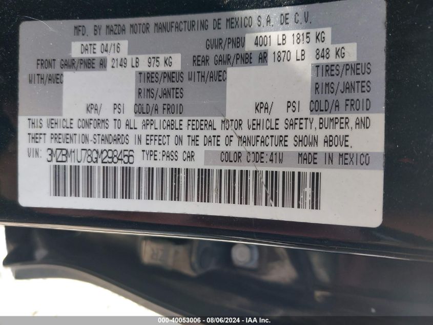 2016 Mazda Mazda3 I Sport VIN: 3MZBM1U78GM298456 Lot: 40053006
