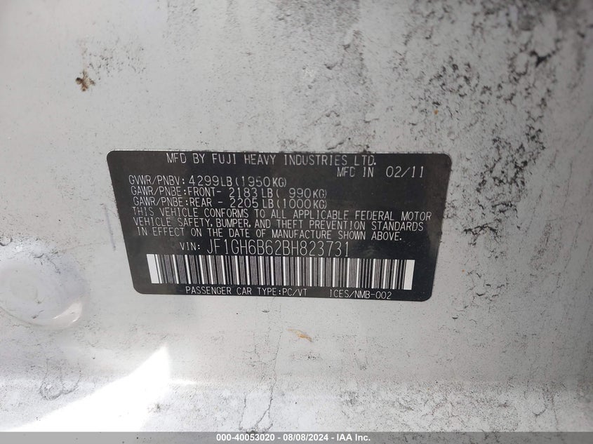 2011 Subaru Impreza 2.5I Premium VIN: JF1GH6B62BH823731 Lot: 40053020