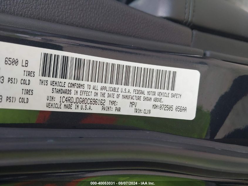 2013 Dodge Durango Crew VIN: 1C4RDJDG0DC696162 Lot: 40053031