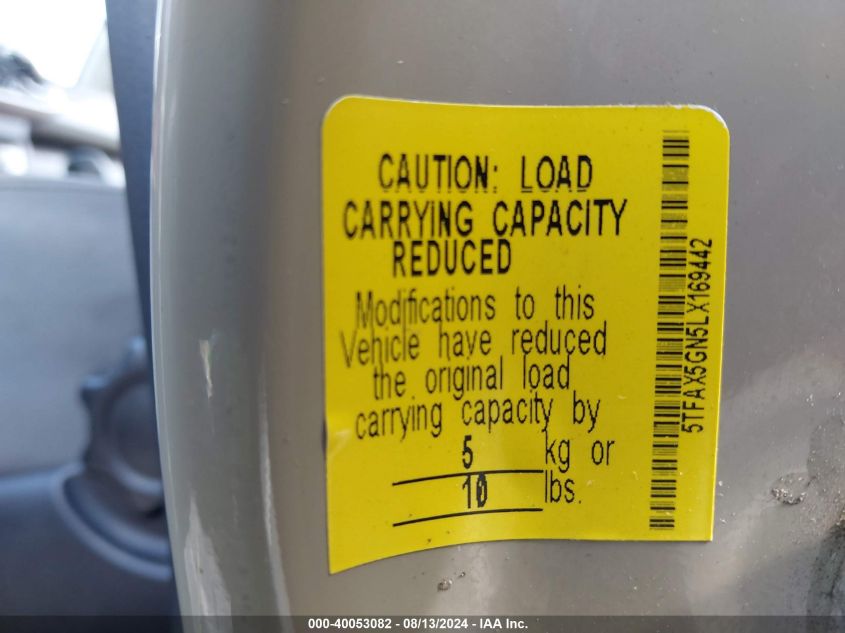 2020 Toyota Tacoma Sr5 VIN: 5TFAX5GN5LX169442 Lot: 40053082