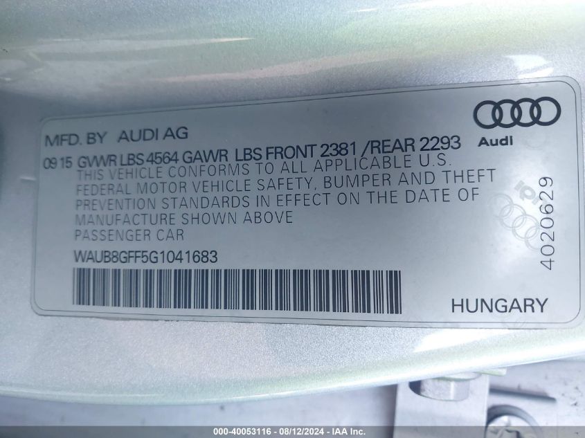 WAUB8GFF5G1041683 2016 Audi A3 2.0T Premium