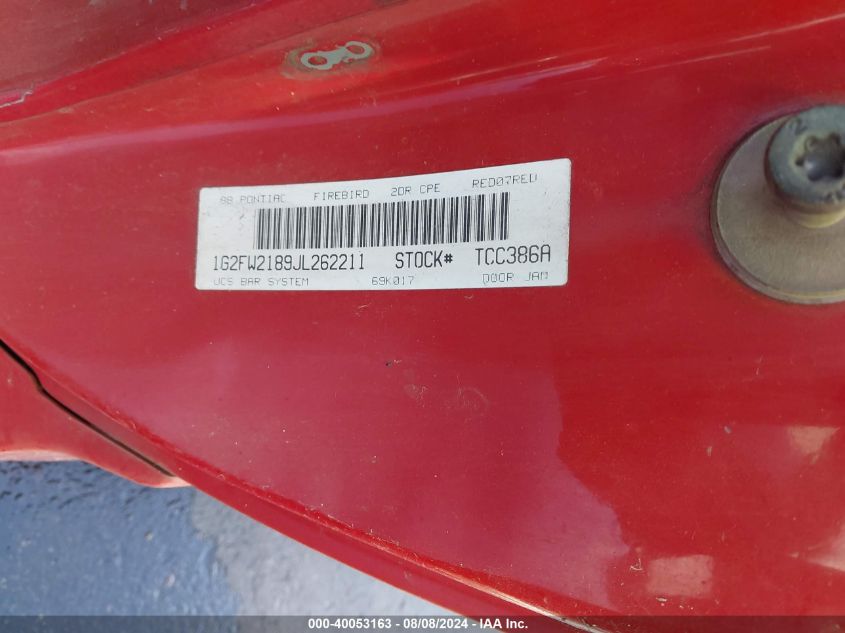 1988 Pontiac Firebird Trans Am/Gta VIN: 1G2FW2189JL262211 Lot: 40053163