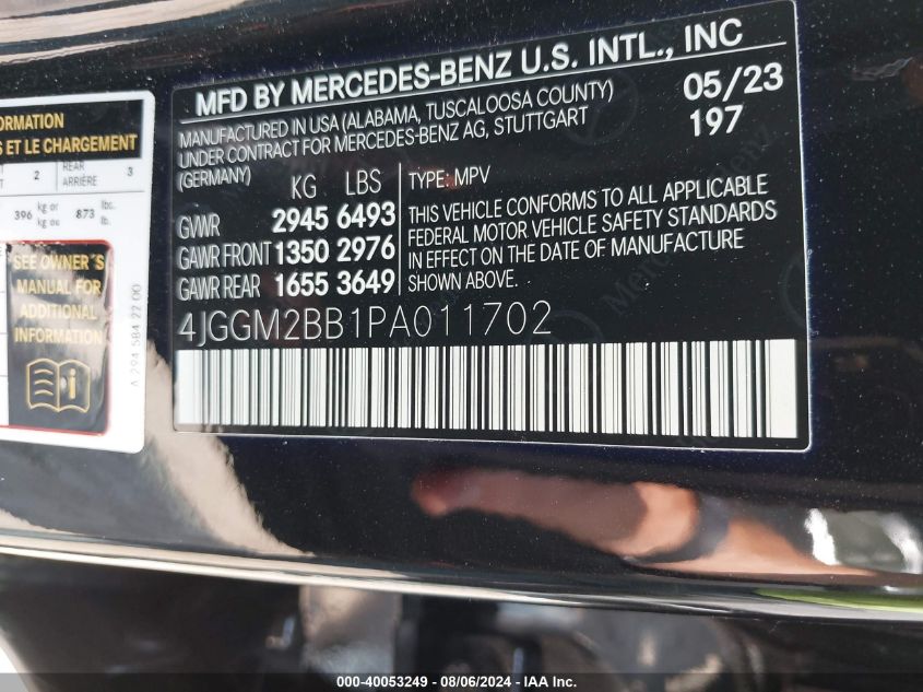 2023 Mercedes-Benz Eqe 350+ Suv VIN: 4JGGM2BB1PA011702 Lot: 40053249