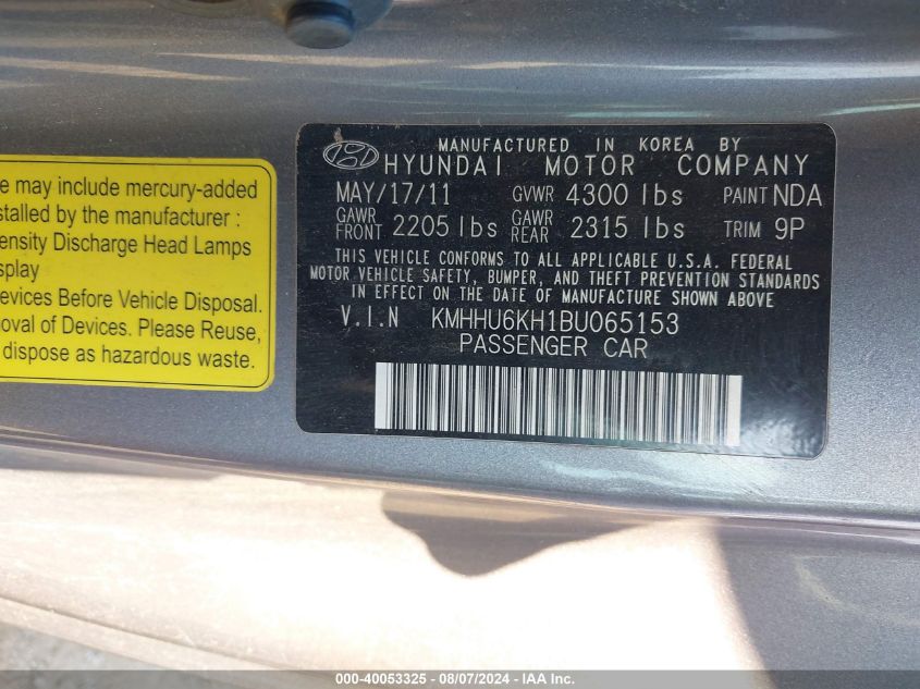 KMHHU6KH1BU065153 2011 Hyundai Genesis 3.8 Track