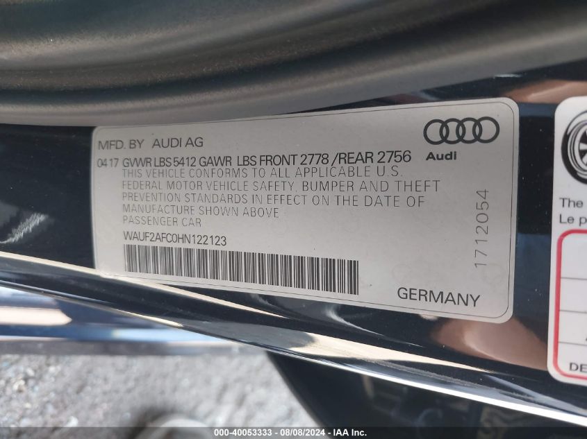 WAUF2AFC0HN122123 2017 Audi A6 Premium Plus