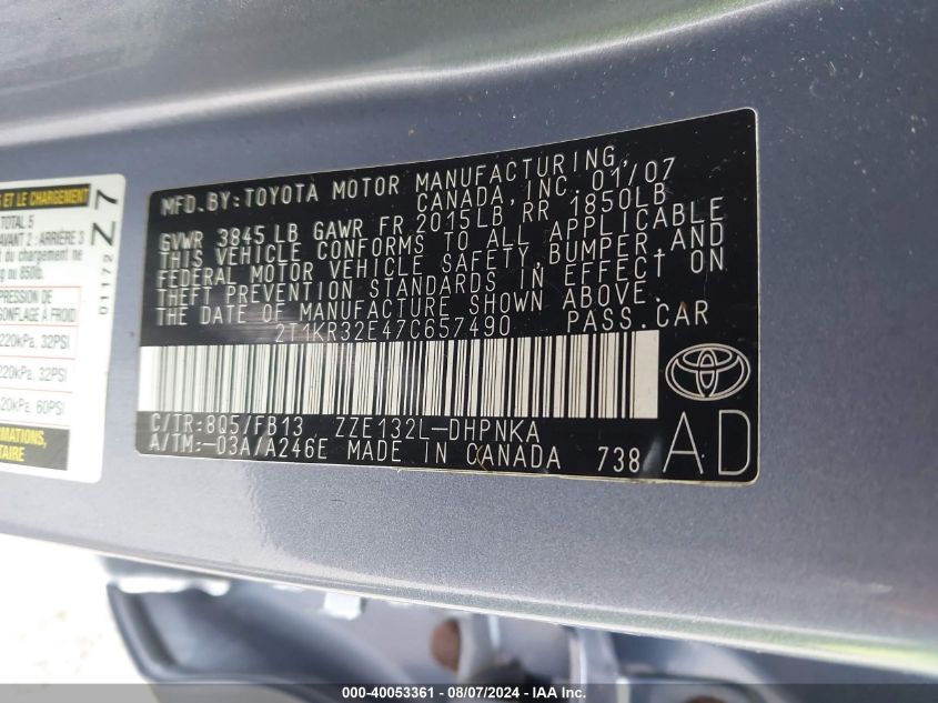 2T1KR32E47C657490 2007 Toyota Matrix Xr