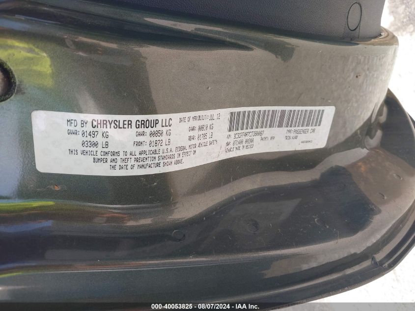 2012 Fiat 500 Pop VIN: 3C3CFFAR7CT380087 Lot: 40053825