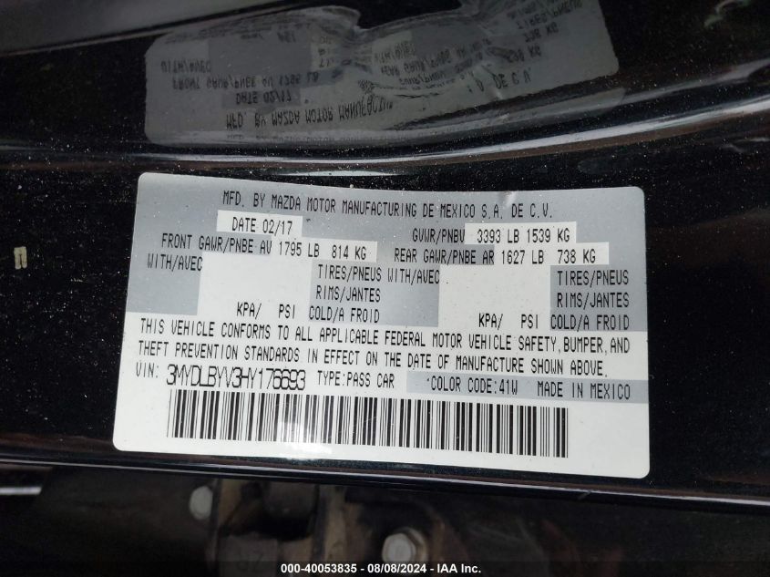 VIN 3MYDLBYV3HY176693 2017 TOYOTA YARIS IA