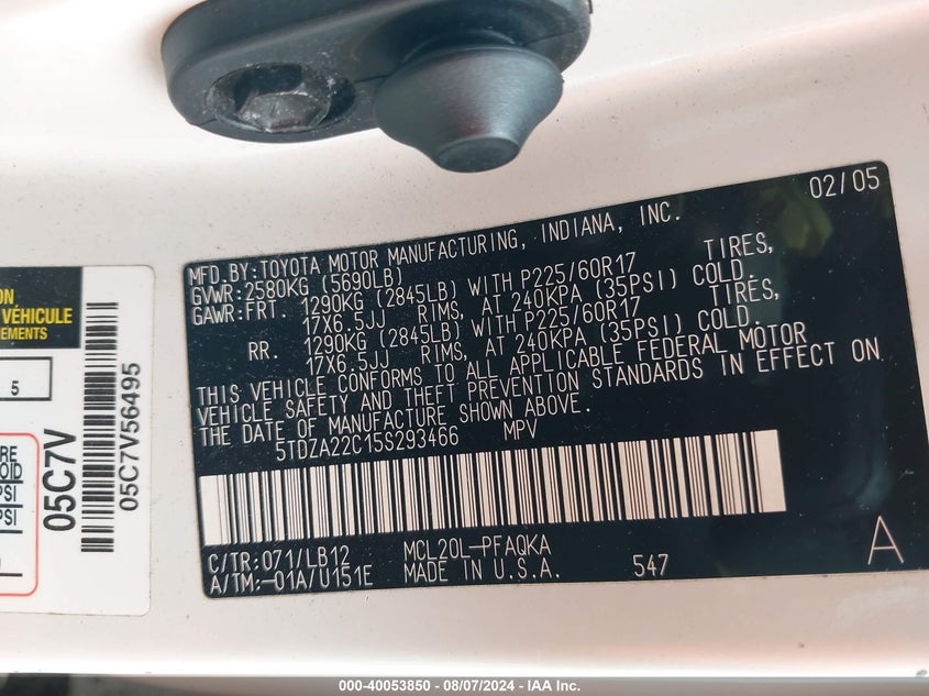 2005 Toyota Sienna Xle/Xle Limited VIN: 5TDZA22C15S293466 Lot: 40053850