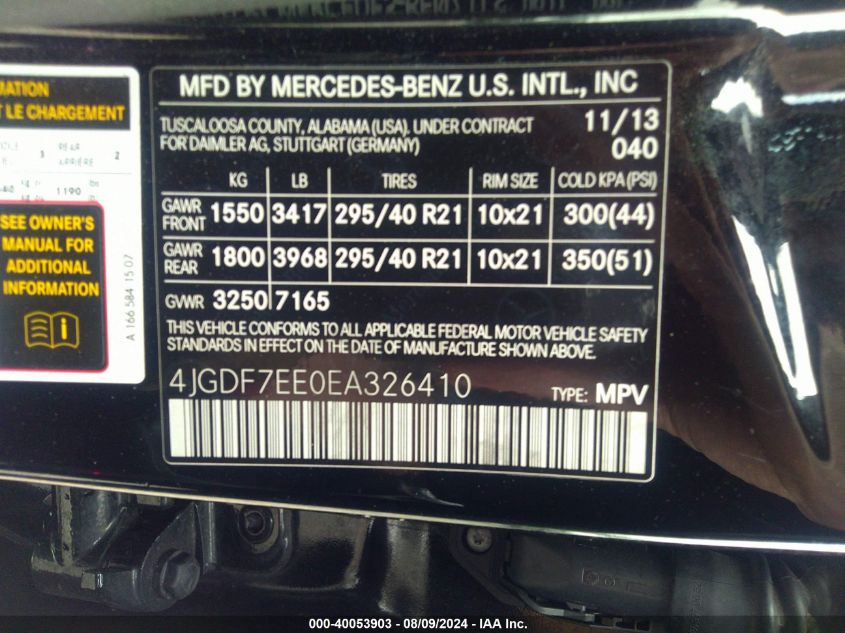 4JGDF7EE0EA326410 2014 Mercedes-Benz Gl 63 Amg 4Matic