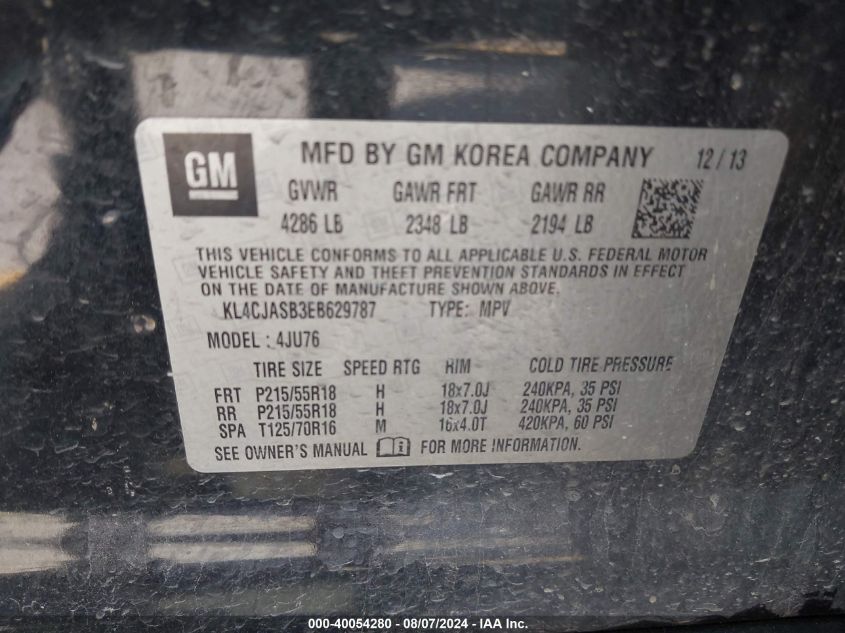 2014 Buick Encore VIN: KL4CJASB3EB629787 Lot: 40054280