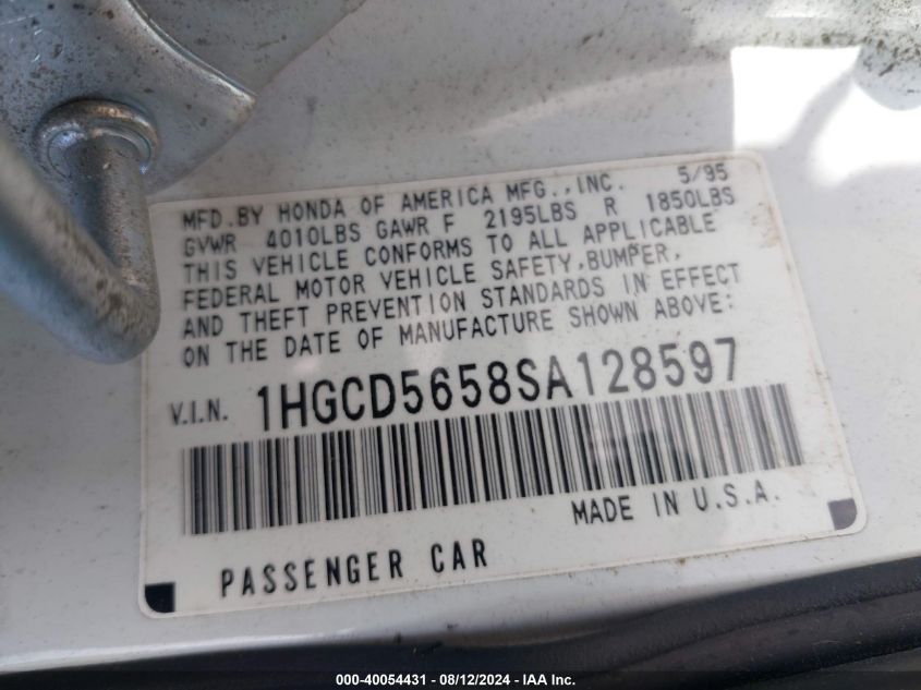 1995 Honda Accord Ex VIN: 1HGCD5658SA128597 Lot: 40054431