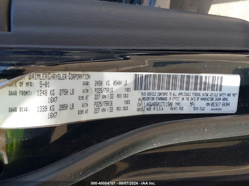 2001 Jeep Grand Cherokee Laredo VIN: 1J4GW48S01C711508 Lot: 40054707