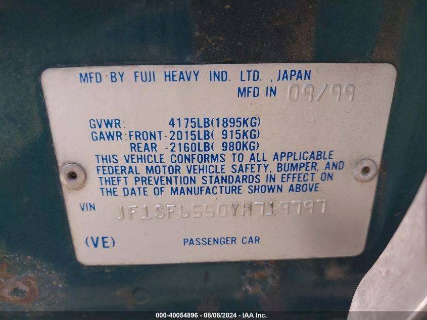 2000 Subaru Forester S VIN: JF1SF6550YH719797 Lot: 40054896