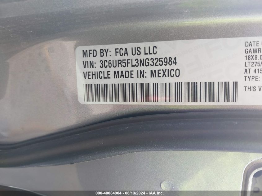 2022 Ram 2500 Laramie VIN: 3C6UR5FL3NG325984 Lot: 40054904