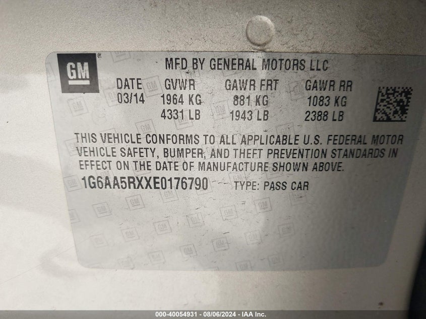 2014 CADILLAC ATS STANDARD - 1G6AA5RXXE0176790