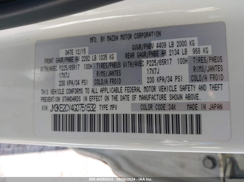 2016 MAZDA CX-5 TOURING - JM3KE2CY4G0751532