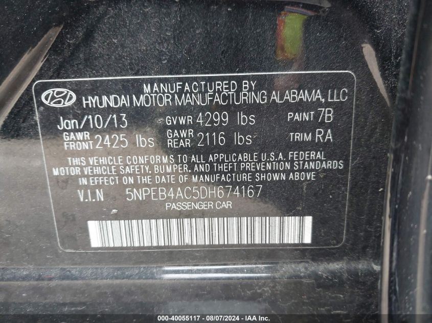 2013 HYUNDAI SONATA GLS - 5NPEB4AC5DH674167