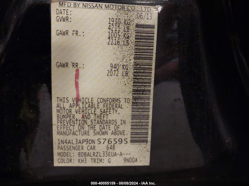 1N4AL3AP9DN576595 2013 Nissan Altima 2.5 S