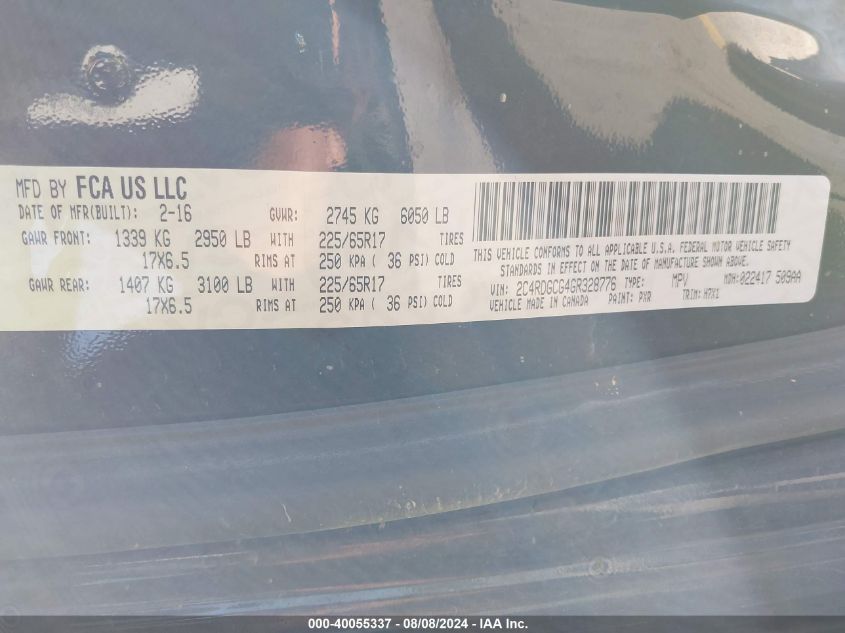 2016 Dodge Grand Caravan Sxt VIN: 2C4RDGCG4GR328776 Lot: 40055337