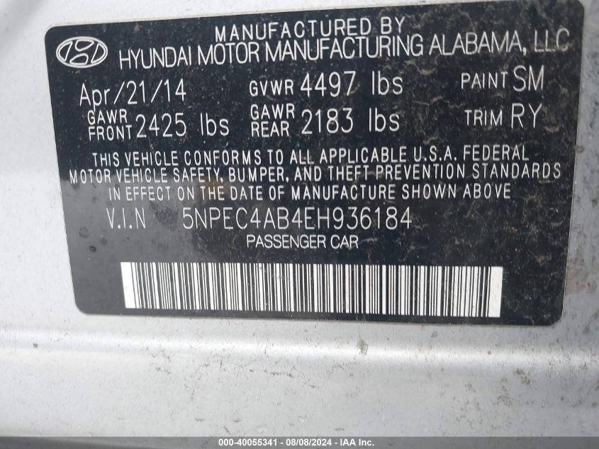 5NPEC4AB4EH936184 2014 Hyundai Sonata Se/Limited