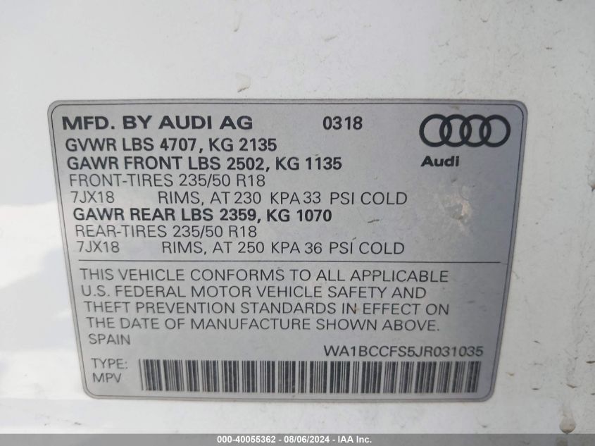 2018 AUDI Q3 PREMIUM - WA1BCCFS5JR031035