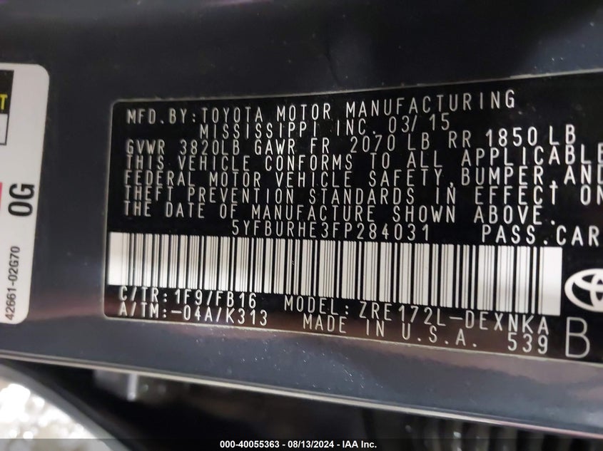 2015 TOYOTA COROLLA LE - 5YFBURHE3FP284031