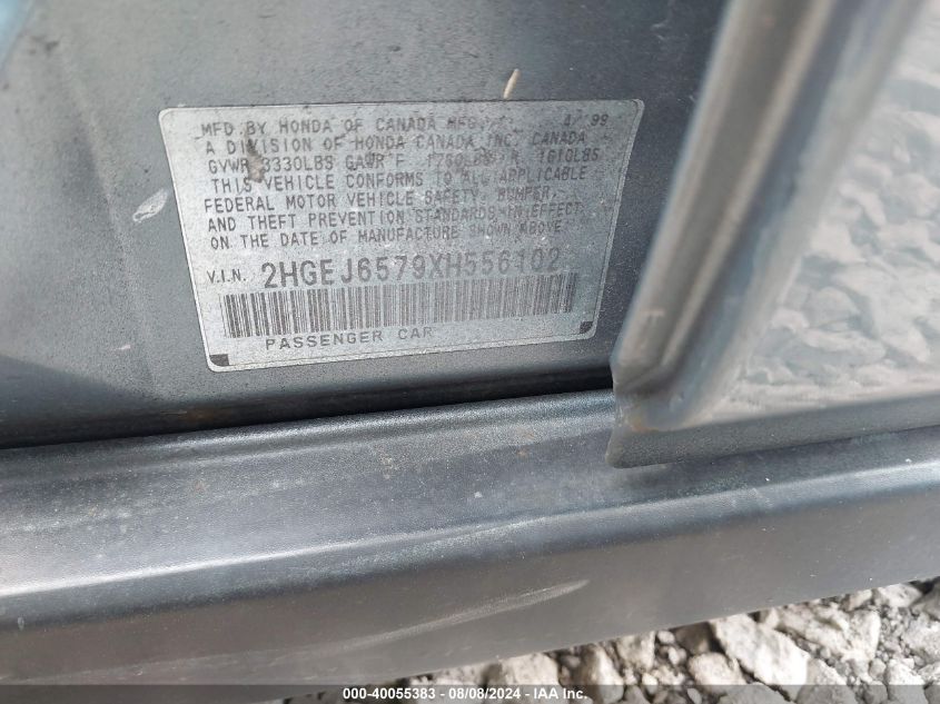 1999 Honda Civic Lx VIN: 2HGEJ6579XH556102 Lot: 40055383