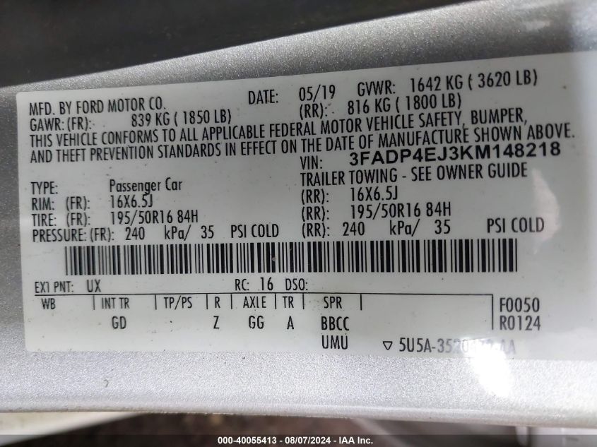 2019 FORD FIESTA SE - 3FADP4EJ3KM148218