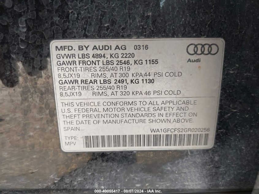 WA1GFCFS2GR020256 2016 Audi Q3 2.0T Premium Plus