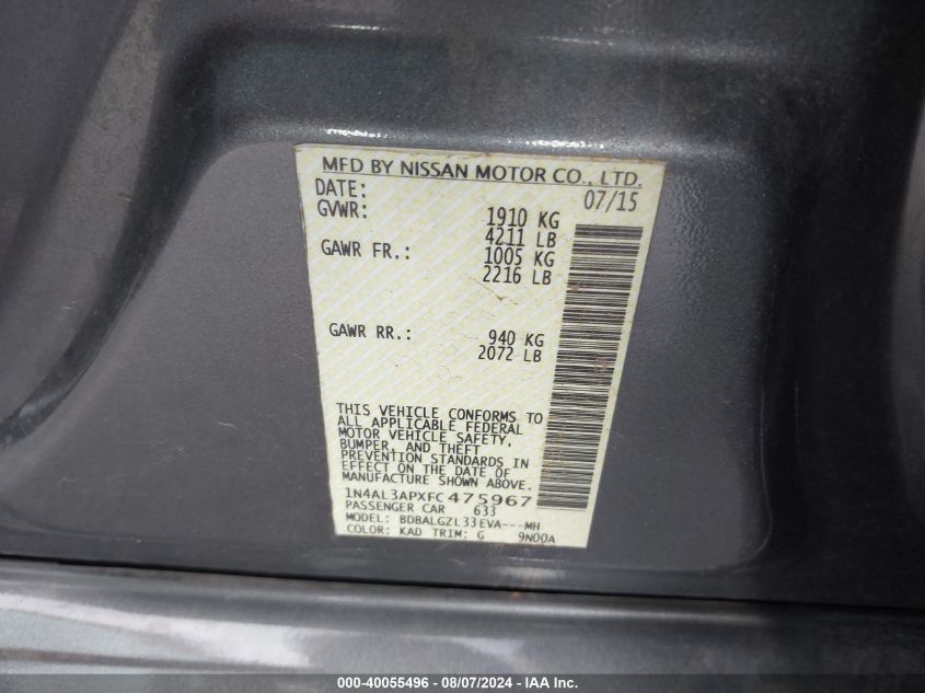 1N4AL3APXFC475967 2015 Nissan Altima 2.5 S