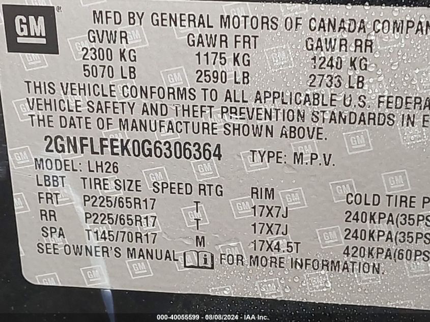 2016 CHEVROLET EQUINOX LT - 2GNFLFEK0G6306364