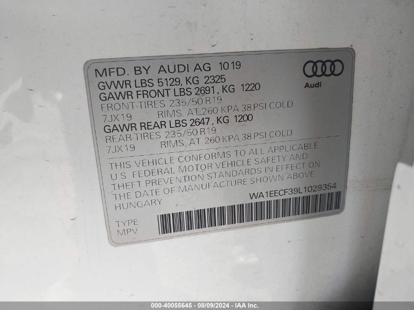 WA1EECF39L1029354 2020 Audi Q3 Premium Plus 45 Tfsi S Line Quattro Tiptronic