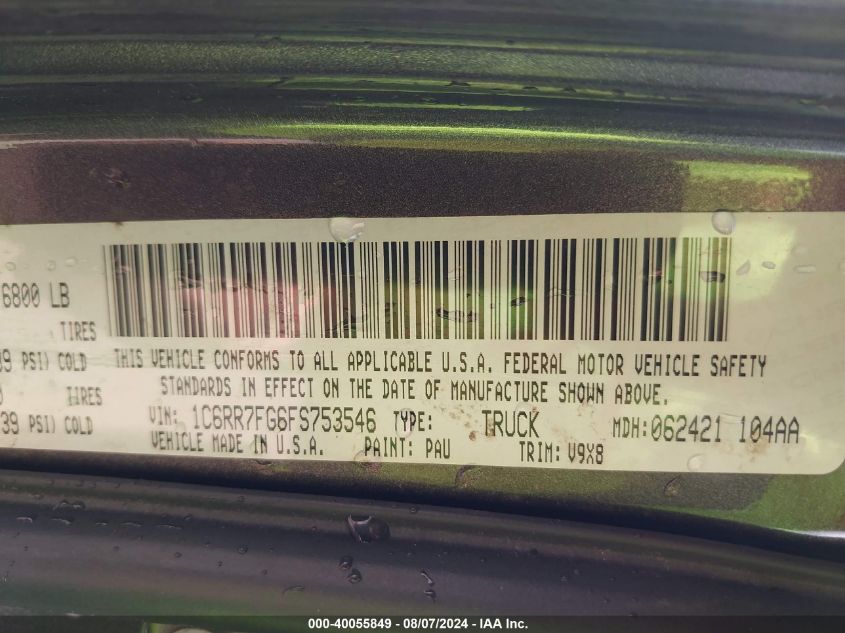 2015 Ram 1500 St VIN: 1C6RR7FG6FS753546 Lot: 40055849