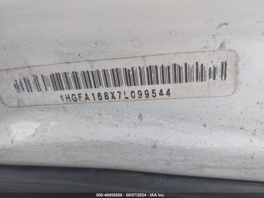 2007 Honda Civic Ex VIN: 1HGFA168X7L099544 Lot: 40055858