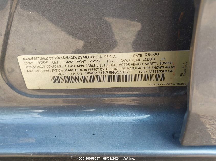 2009 Volkswagen Jetta Se/Sel VIN: 3VWRZ71K79M056157 Lot: 40056057