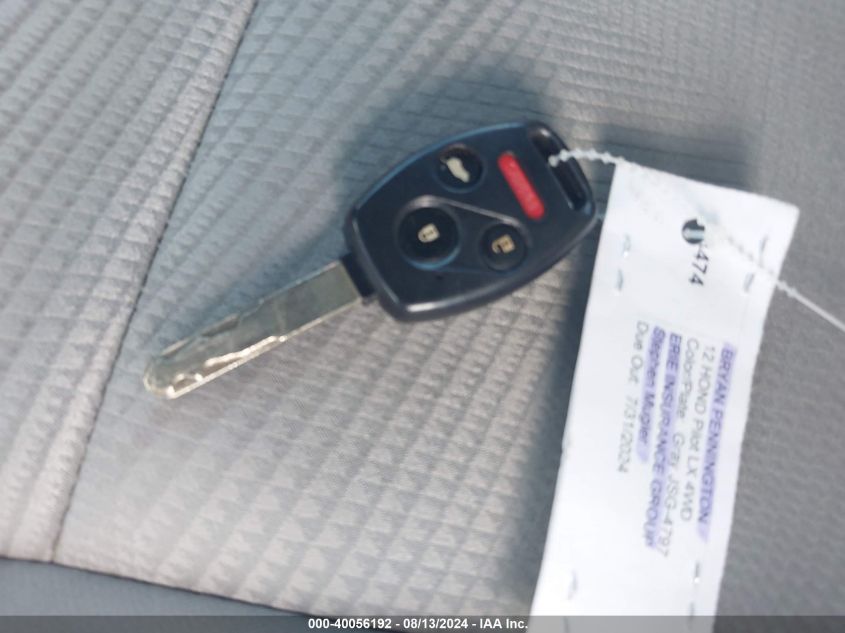 2012 Honda Pilot Lx VIN: 5FNYF4H21CB025994 Lot: 40056192