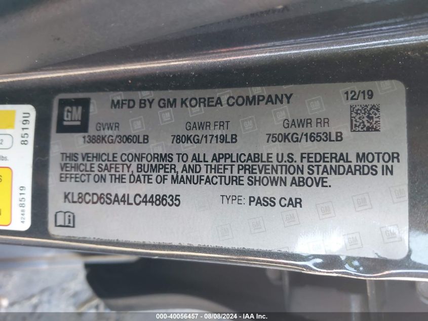 2020 CHEVROLET SPARK FWD 1LT AUTOMATIC - KL8CD6SA4LC448635