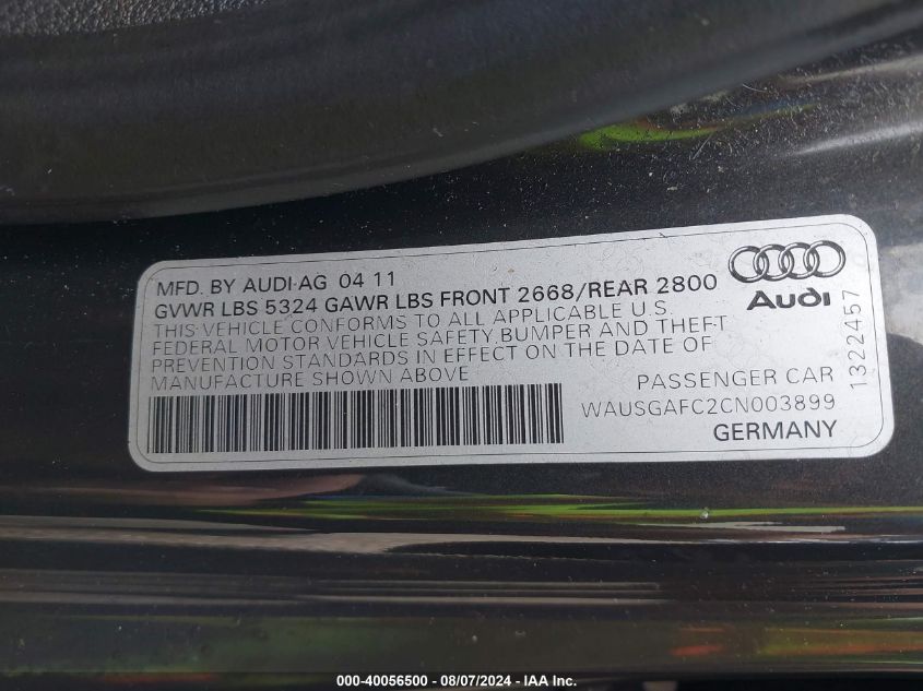 WAUSGAFC2CN003899 2012 Audi A7 Premium