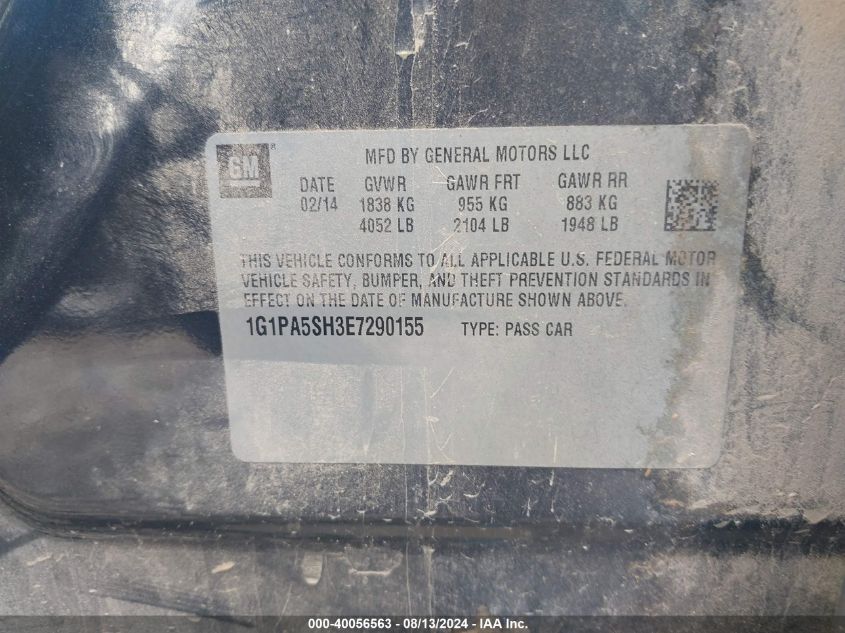 2014 Chevrolet Cruze Ls Auto VIN: 1G1PA5SH3E7290155 Lot: 40056563