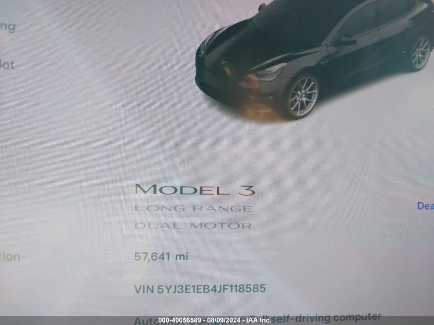 2018 TESLA MODEL 3 LONG RANGE/PERFORMANCE - 5YJ3E1EB4JF118585